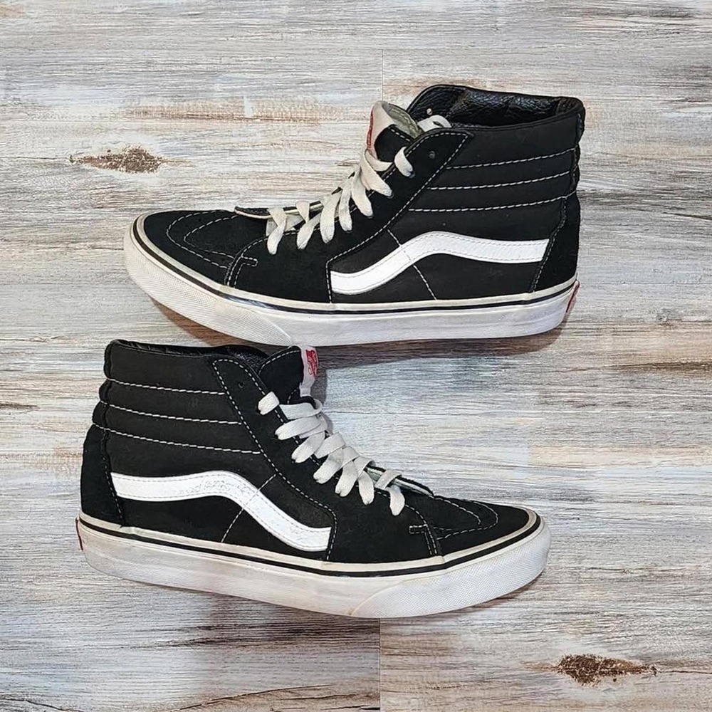 Vans Sk8-Hi Mens 6.5 High Top Sneakers Black White Suede Canvas Skate Shoes